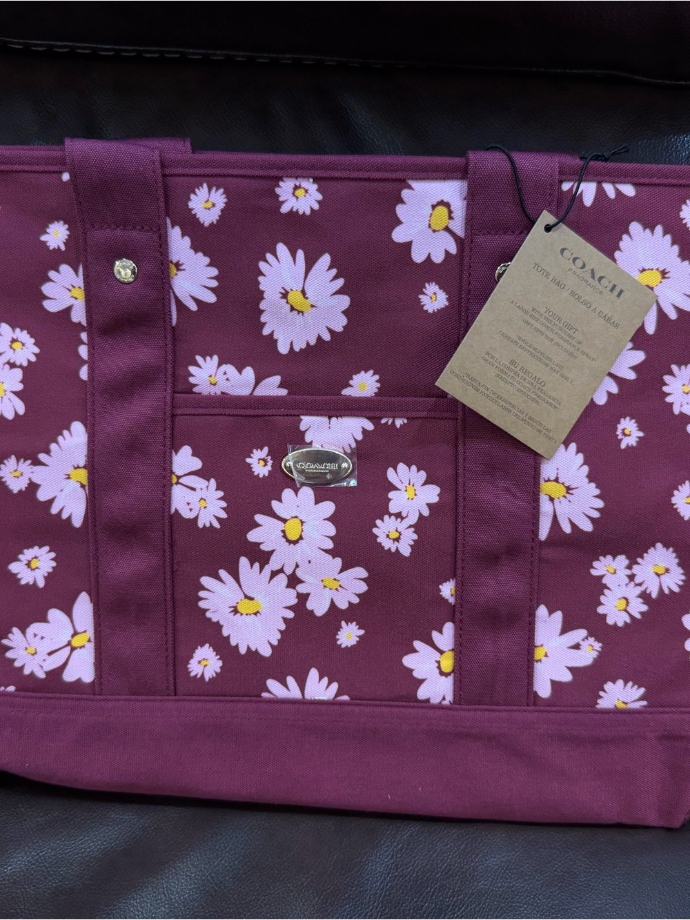 Coach Fragrance Daisy Tote Bag Burgundy Floral Canvas Promo GWP NWT